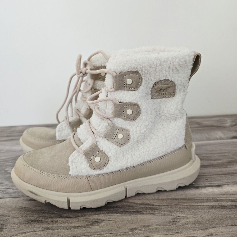 Sorel Women's Explorer II Joan Cozy Boots Fossil/Sea Salt Size 7.5